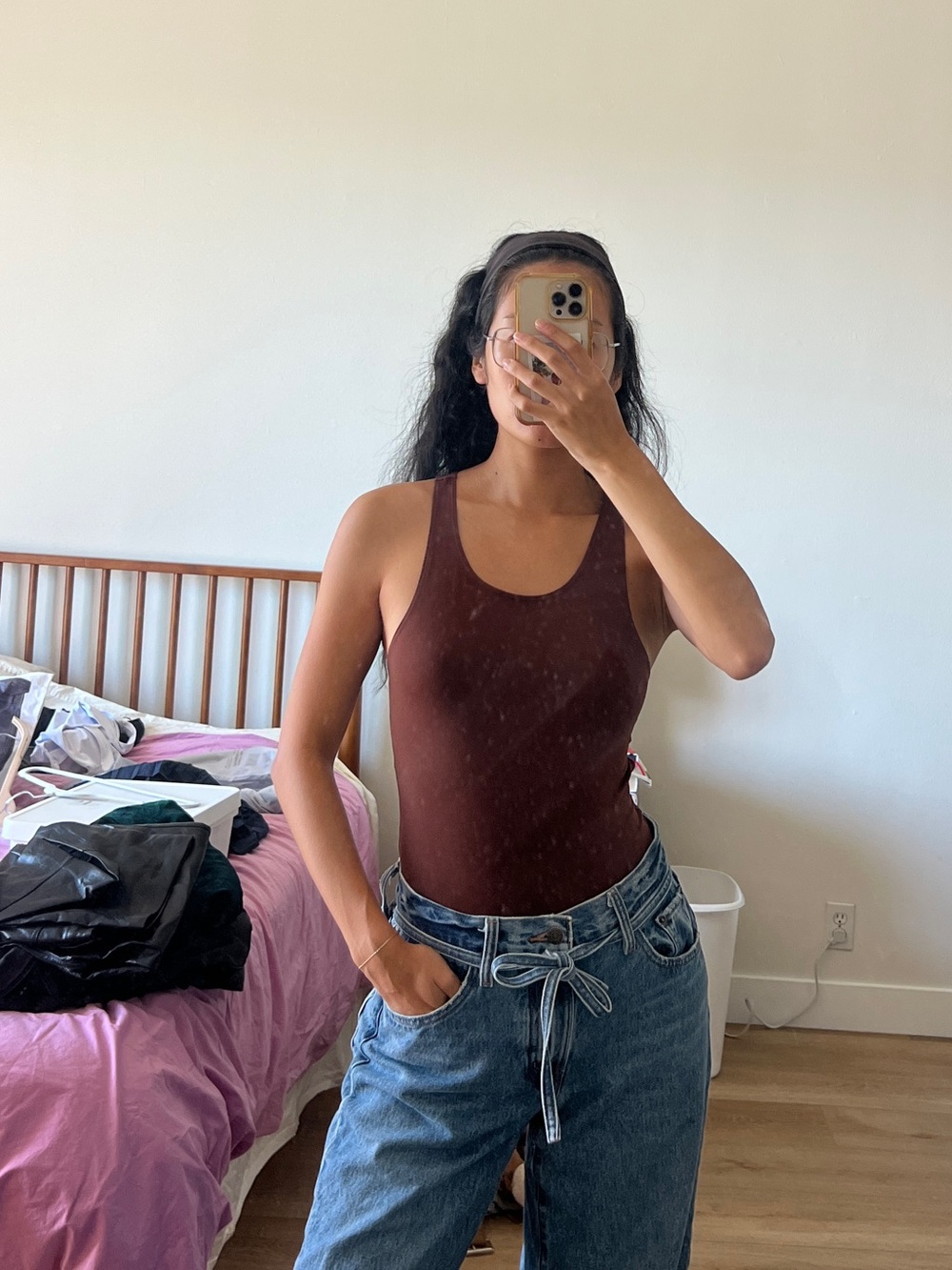 Reformation Brown Scoop Neck Bodysuit